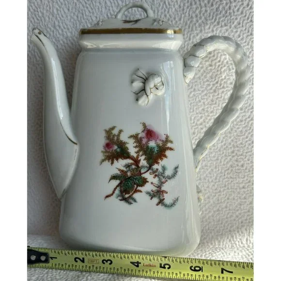 Antique 1876-1886 Coffee Pot From Haviland Limoges Moss Rose & Scottish Thistle